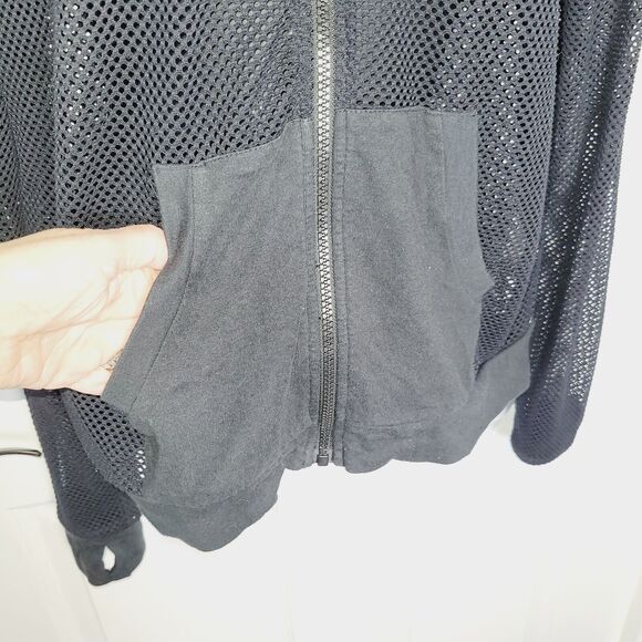 Blanc Noir Hoodie Medium Black Poolside Mesh Thumb Holes Athleisure Activewear - Picture 4 of 11